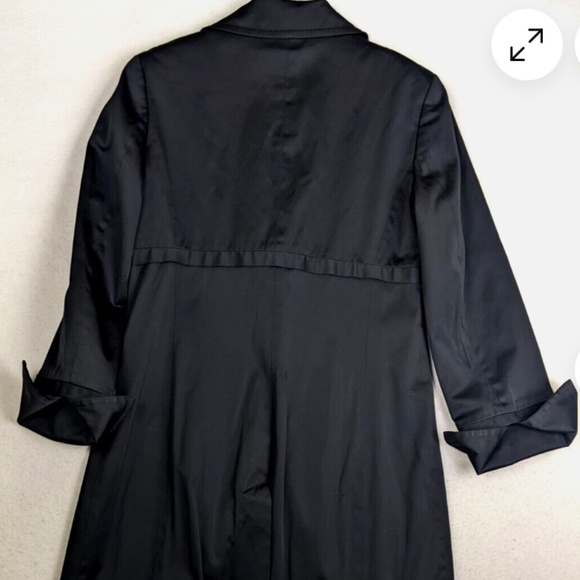 New Women’s Nine West Trench Rain Coat Jacket Full Button Satin Tie Black Medium - Picture 4 of 4